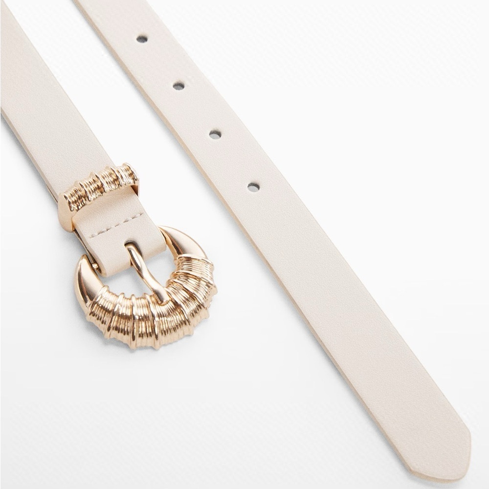 NWT MANGO Embossed Buckle Belt In Ecru, Size Large
